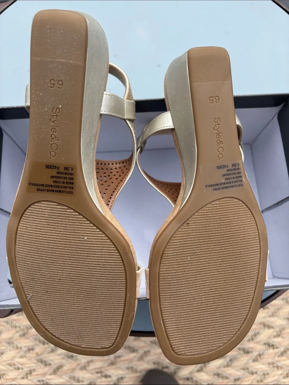 Style & Co. Women’s Metallic Champagne T-Strap Wedge Sandals